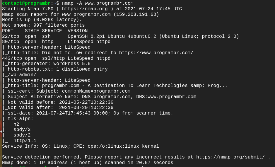 nmap command in Linux / Ubuntu