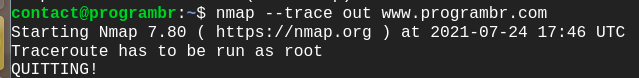 nmap --trace out as sudo user