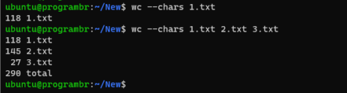 wc --chars with single file and multiple file