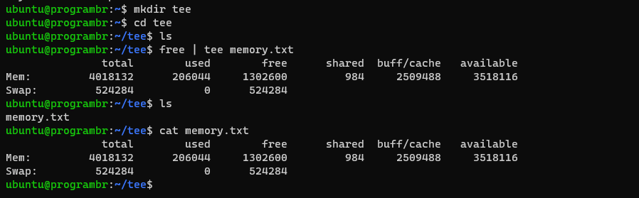 tee command in Linux, Uses of tee command with examples
