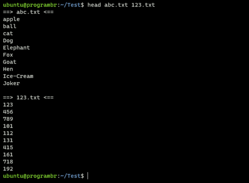 head file1 file2 command in Linux