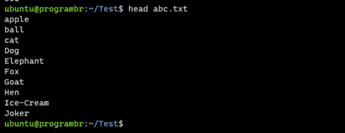 head filename command in Linux