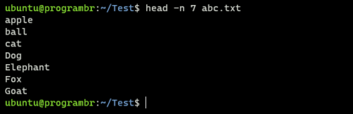 head -n filename command in Linux