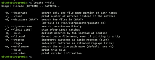locate --help command in linux
