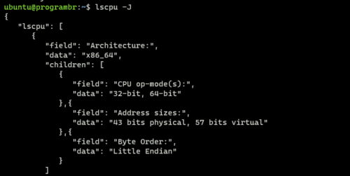 lscpu -J command in linux