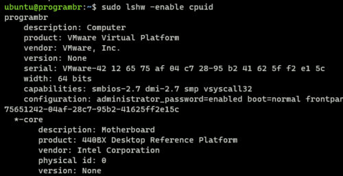 sudo lshw -enable cpuid command in linux