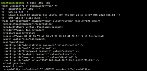 sudo lshw -xml command in linux