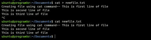 cat commad create new file
