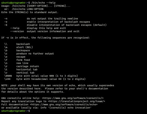 bin echo help