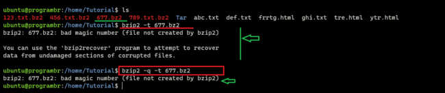 bzip2 -q -t other-zip2file