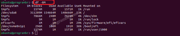 df -BM command in Linux