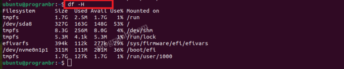 df -H command in Linux