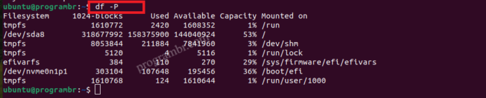 df -P command in Linux