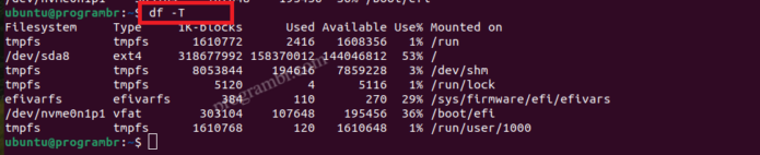 df -T command in Linux