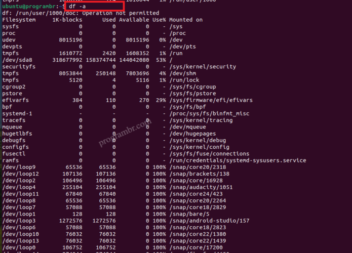 df -a command in Linux