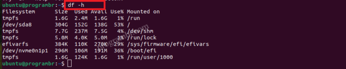 df -h command in Linux