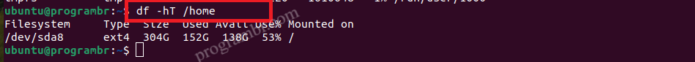 df -hT home command in Linux