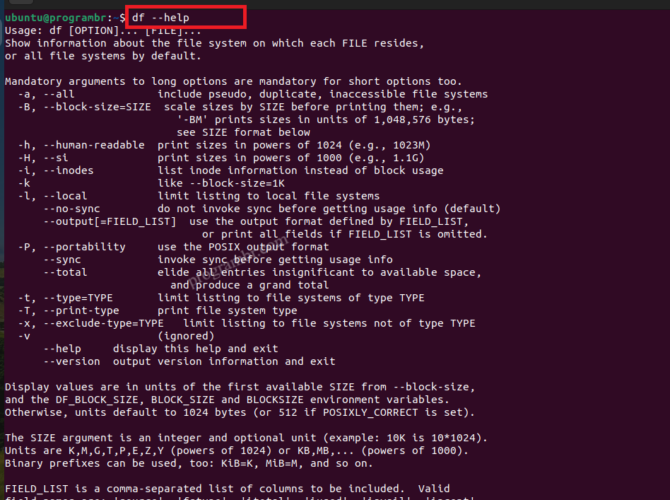 df - help command in Linux