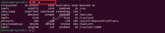 df -k command in Linux