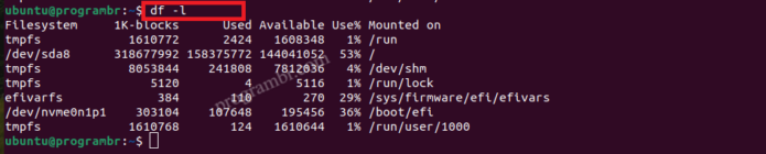df -l command in Linux
