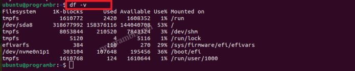 df -v command in Linux