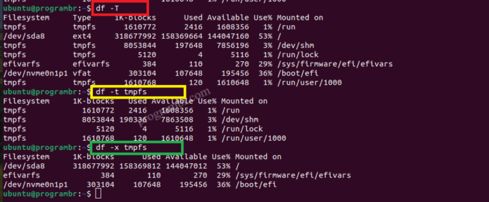 df -x tmpfs command in Linux
