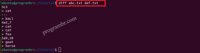 diff abc.txt def.txt command in Linux