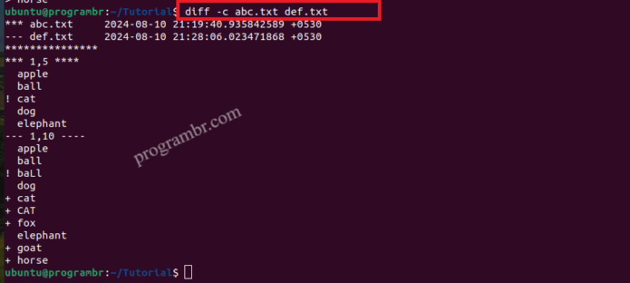 diff -c abc.txt def.txt command in Linux