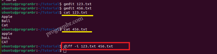 diff -i 123.txt 456.txt command in Linux