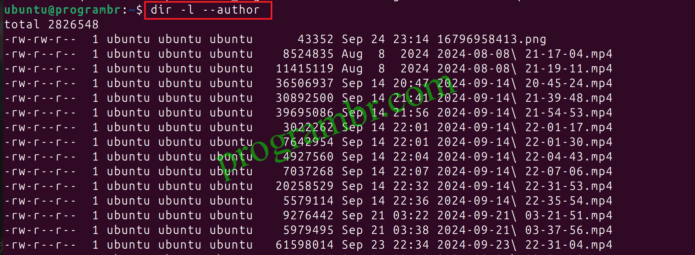 dir-l - author command in Linux