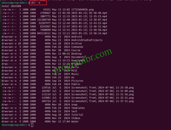 dir-n command in Linux