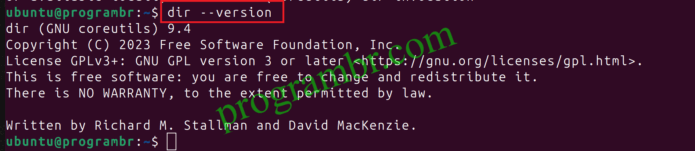 dir - version command in Linux