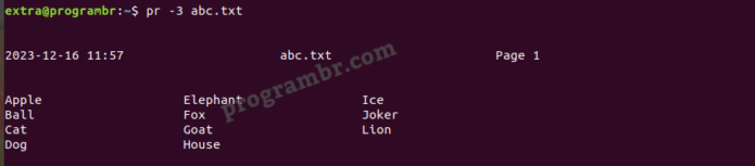 pr -n filename command in linux