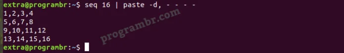 seq 16 paste -d command in linux