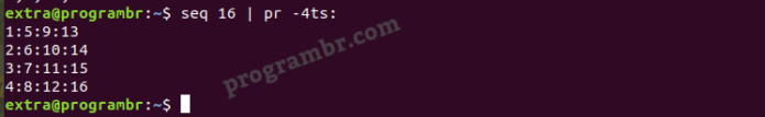 seq 16 pr 4ts command in linux