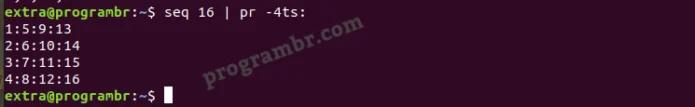 seq 16 pr 4ts command in linux