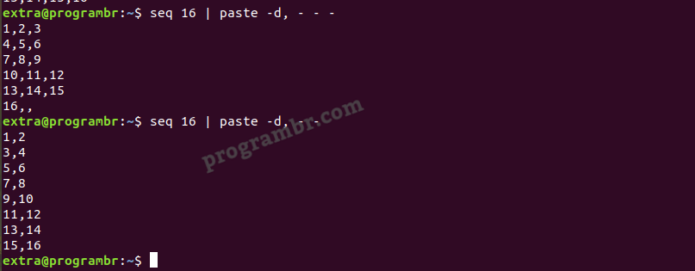 seq16 paste-d command in linux