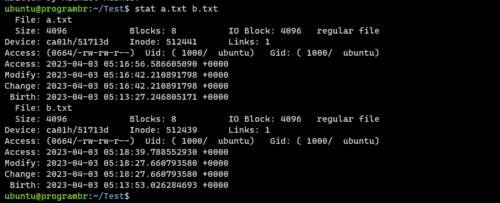 stat command with multiple files file1 file2