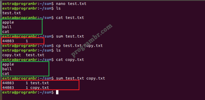 sum command can be used to verify copied file