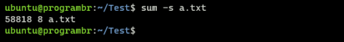 sum -s filename command in Linux