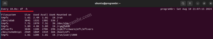 watch -n 10 df -h command in Linux